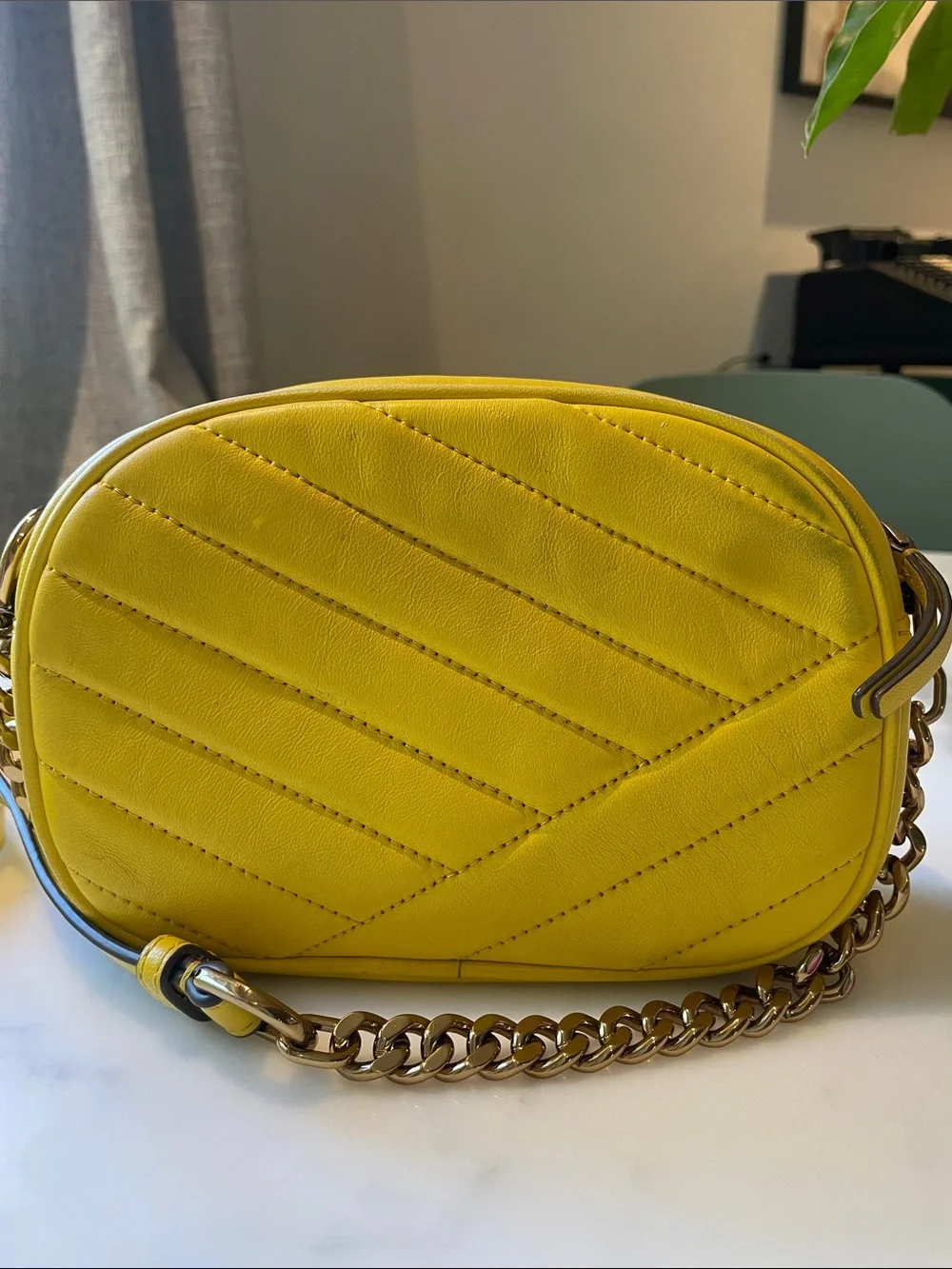 Tory Burch Kira Lemon Yellow Quilted Leather Crossbody Camera Bag